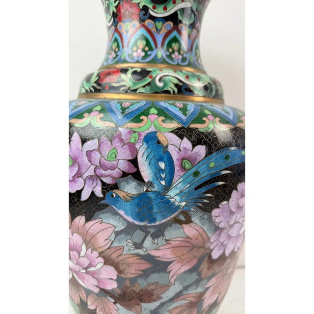 Metal Monumental Chinese Cloisonne Enamel Vase For Sale - Image 7 of 13