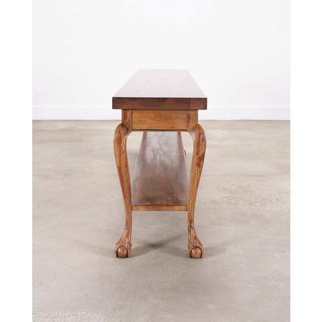English Queen Anne Style Walnut Two-Tier Console Table 6 Ft For Sale - Image 14 of 18