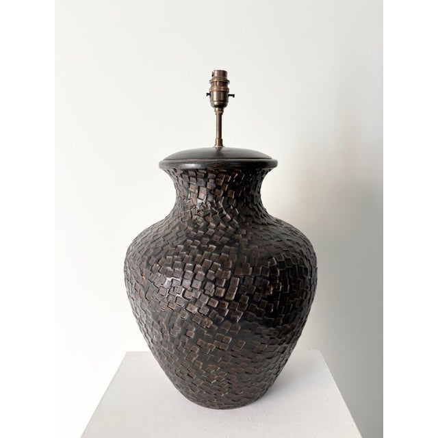 Brown Large Vintage Pottery Table Lamp, 1970s For Sale - Image 8 of 12