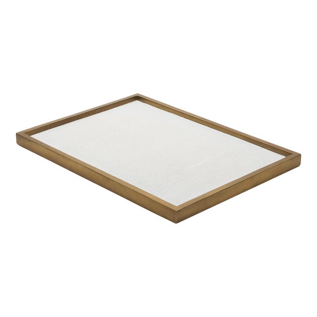 Rectangular Tray in White Shagreen With Bronze Patina Brass Insert by Kifu Paris For Sale