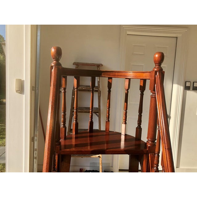 Wood Vintage Mahogany Library Steps With Railings, Casters and Landing For Sale - Image 7 of 10