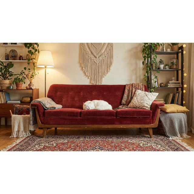 Mid-Century Modern Swedish Velvet 3-Seater Sofa, 1950s-1960s For Sale - Image 14 of 15