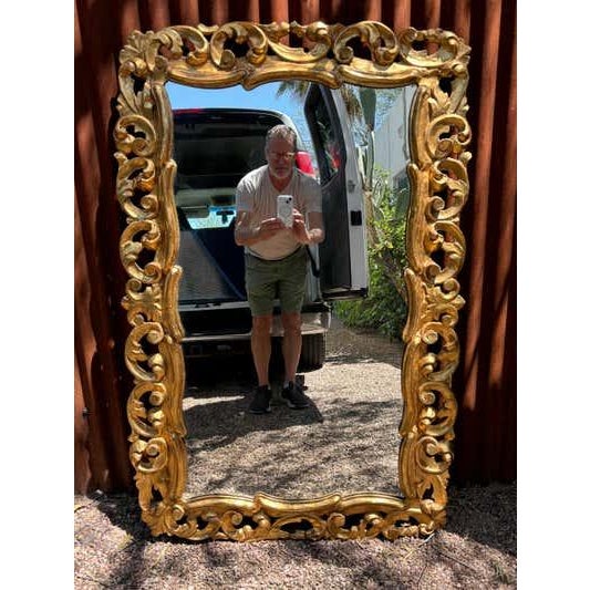 Gold Spanish Rococo Revival Gilt and Gesso Wall Mirror, Wood Frame, 1940s For Sale - Image 8 of 9