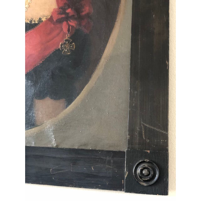 Wood Antique Original Lady Oil Painting: Large 19th Century Baroness Portrait For Sale - Image 7 of 12