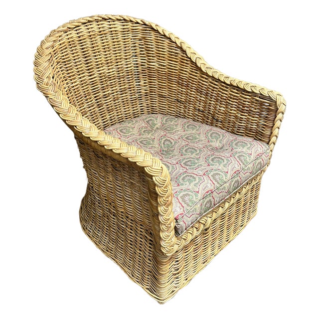 Vintage Braided Wicker Rattan Club Chair For Sale