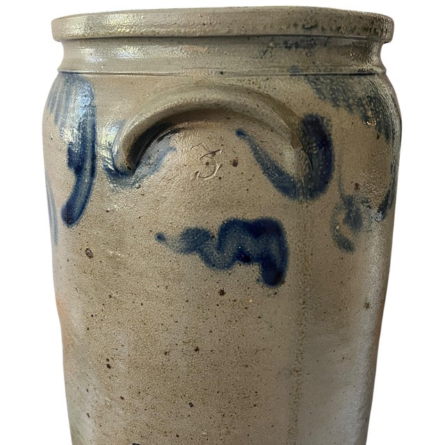 Mid 19th Century Antique 3-Gallon Salt-Glazed Stoneware Crock With Cobalt Decoration, Attributed to David Parr, c.1860–1875 For Sale - Image 5 of 10