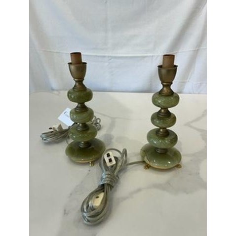 Vintage Green Onyx Mini Table Lamps - a Pair For Sale - Image 4 of 5