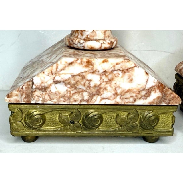 Late 19th Century Pair of Antique French Neoclassical Breccia Marble Clock Ewers Tazza Garniture For Sale - Image 5 of 12