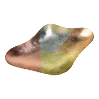 1970s Mid Century Modern E. Cabello Mexican Mixed Metal Footed Dish For Sale