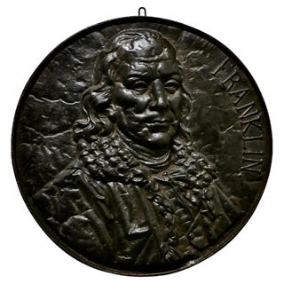 19th Century Cast Iron Bust Portrait Plaque of Benjamin Franklin, 1870s For Sale