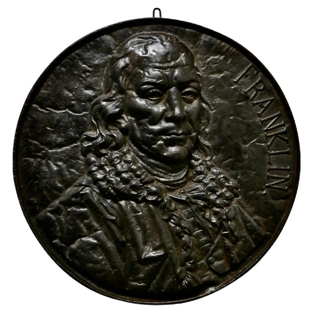 19th Century Cast Iron Bust Portrait Plaque of Benjamin Franklin, 1870s For Sale