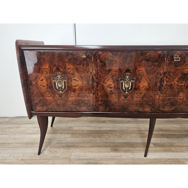 Mid-Century Mahogany Sideboard with Teal Glass and Compartments with Drawers, 1950s For Sale - Image 11 of 18
