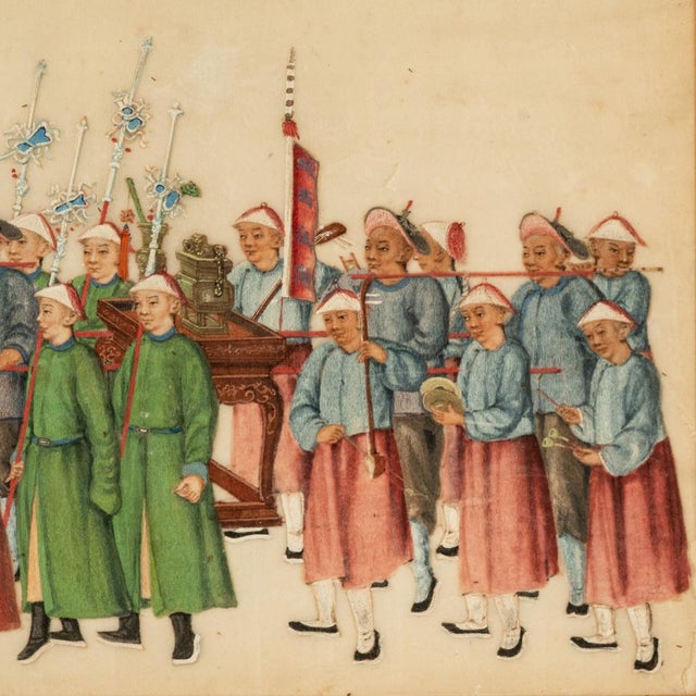 Antique Chinese Qing Dynasty Imperial Gouache Watercolor Pith Painting 1840 For Sale - Image 9 of 10
