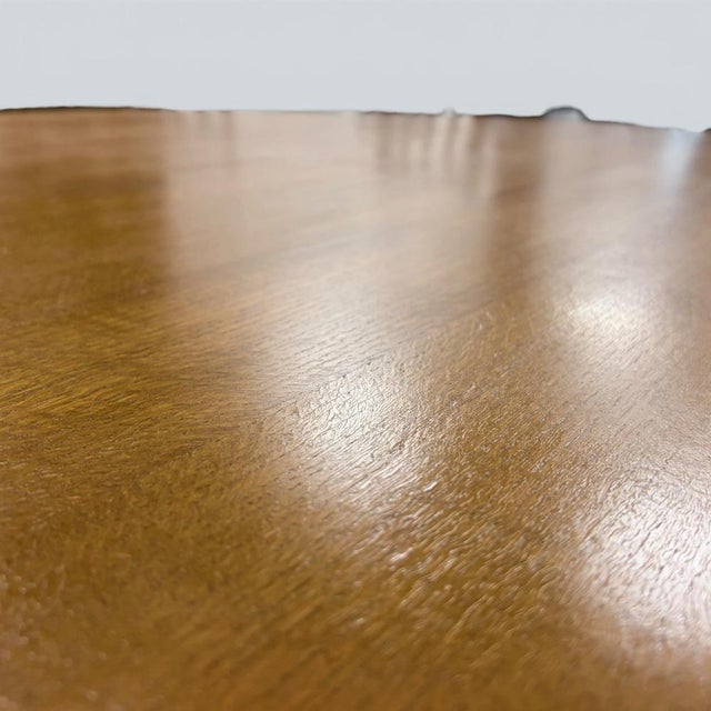 Brown Vintage Round Dining Table in Oak and Bamboo, 1970s For Sale - Image 8 of 9
