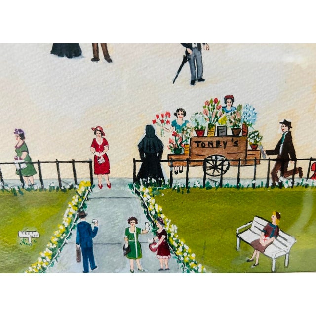 Red American Folk Art Watercolor Townscape, Main Street c.1958 For Sale - Image 8 of 12