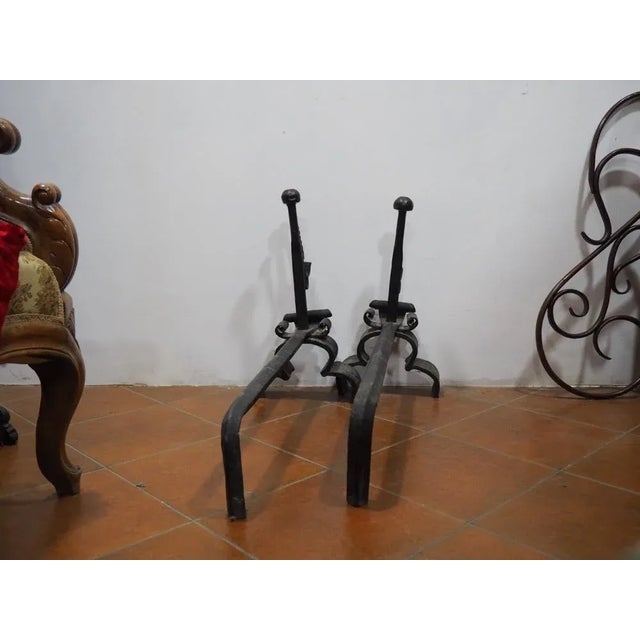 Couple wrought iron andirons XVII-XVIII century era.