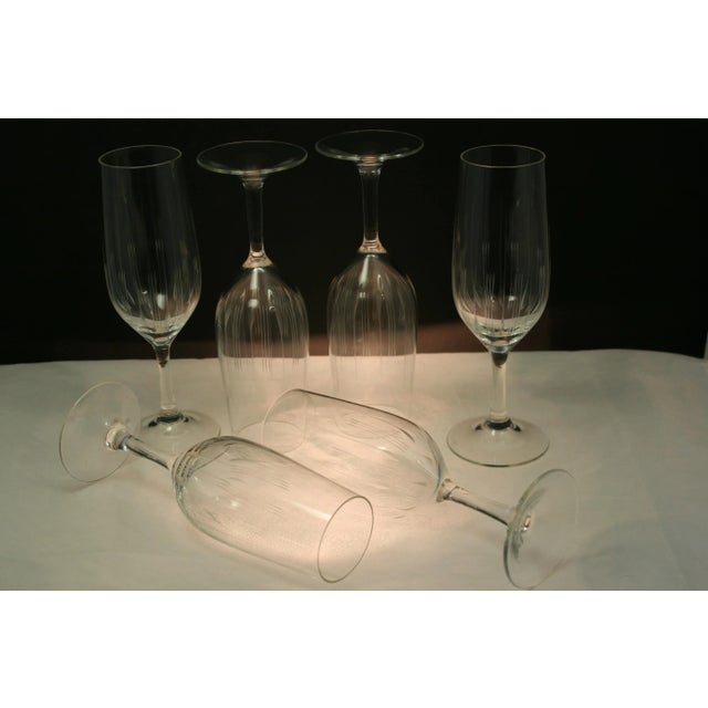 Mid Century Modern Century Champagne Flutes Clear Crystal With Incised Vertical Lines Set of 6 For Sale - Image 9 of 12