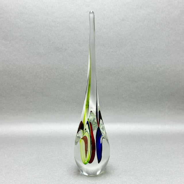 1960s Vintage 1960’s Murano Attributed Clear With Tri Color Sommerso Teardrop Sculpture For Sale - Image 5 of 9