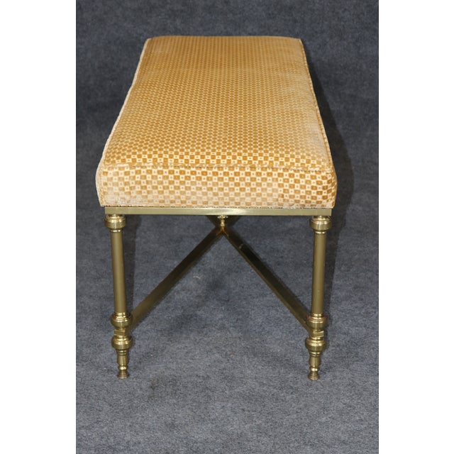 Metal 1970's Maison Jansen Style Brass Upholstered Directoire Bench For Sale - Image 7 of 8