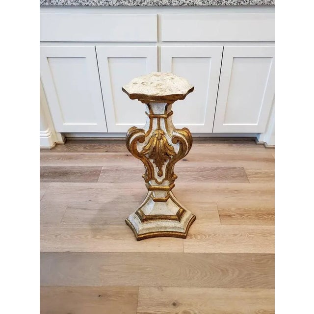 Antique White Vintage Italian Baroque Carved Giltwood Pedestal For Sale - Image 8 of 11