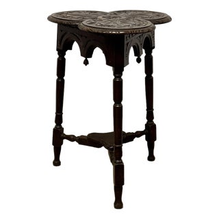 Antique English Oak Trefoil Tripod Table For Sale