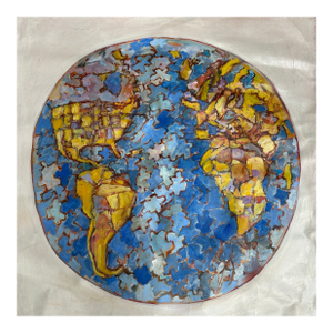 1970’s Original Surrealist Earth Puzzle Painting on Canvas