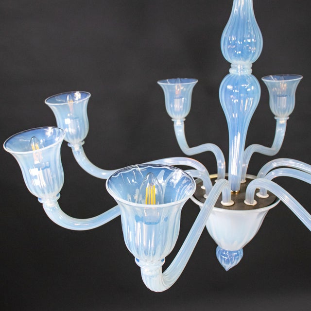 Large Vintage Eight Arm Opaline Murano Glass Chandelier in the Manner of Barovier & Toso For Sale - Image 13 of 18