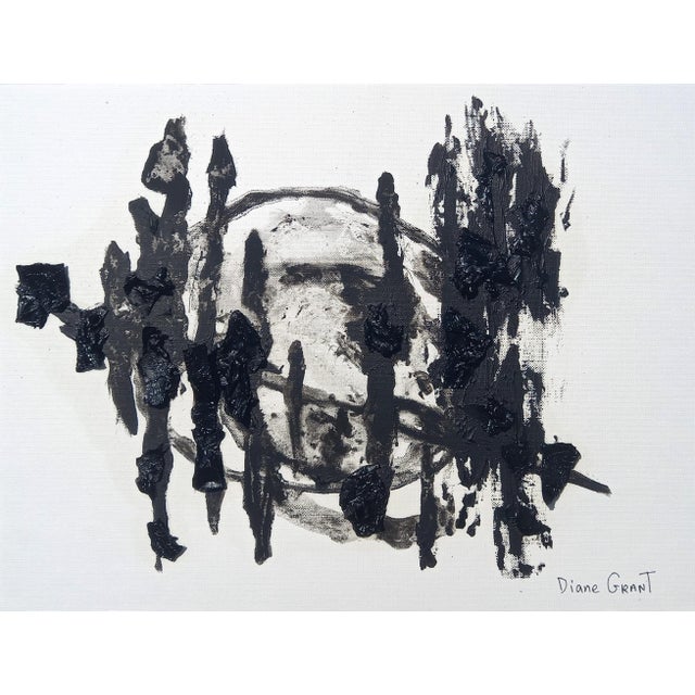 Black and White Abstraction #7 - One-Of-A-Kind High-End White Wood Shadow Box Framed Original by Diane Grant. From a...