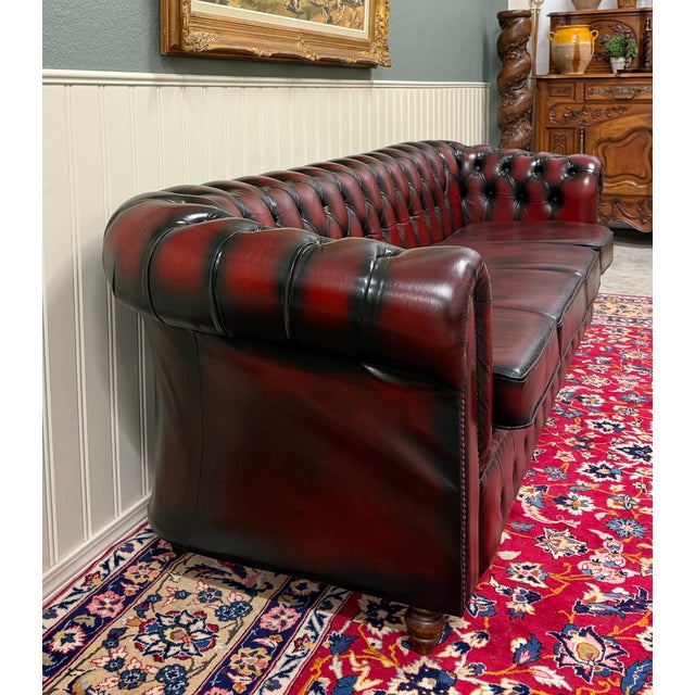 Vintage English Chesterfield Leather Tufted Sofa Oxblood Red Mid Century For Sale In Dallas - Image 6 of 18