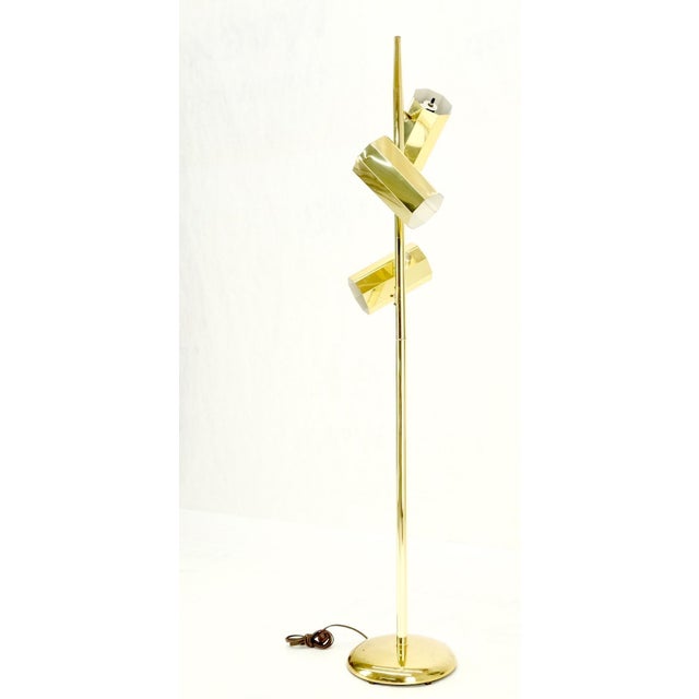 Adjustable Hexagon Cylinder Shades Three Way Brass Floor Lamp Sonneman For Sale - Image 10 of 11