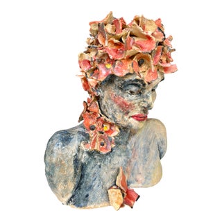 "Posey", a Handcrafted Clay Sculpture of a Woman and Flowers For Sale