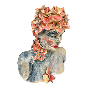 "Posey", a Handcrafted Clay Sculpture of a Woman and Flowers