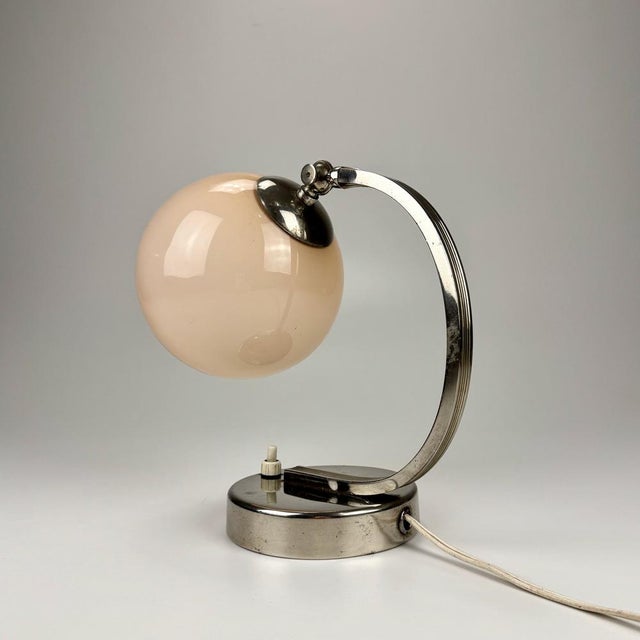 Art Deco Bedside Lamp in Light Ping Glass, 1930s For Sale - Image 7 of 8