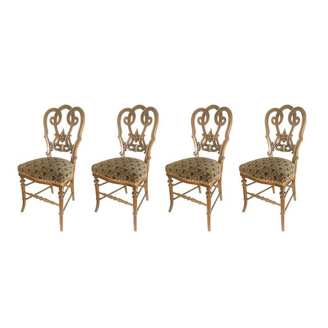 19th Century Sculptural Backrest Walnut and Velvet Sec Dining Chairs, Set of 4 For Sale - Image 13 of 13