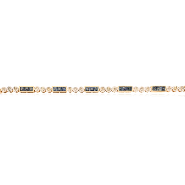 Contemporary 14k Yellow Gold 3.07Ct Natural Blue Sapphire and Diamond Geometric Link Bracelet For Sale - Image 3 of 14