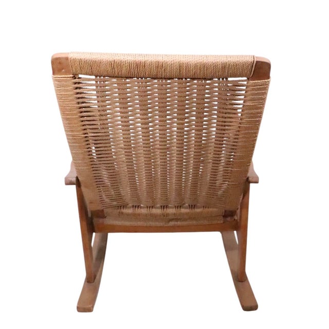 Mid-Century Modern Mid Century Danish Style Rope and Wood Rocking Chair C. 1950/70's For Sale - Image 3 of 9