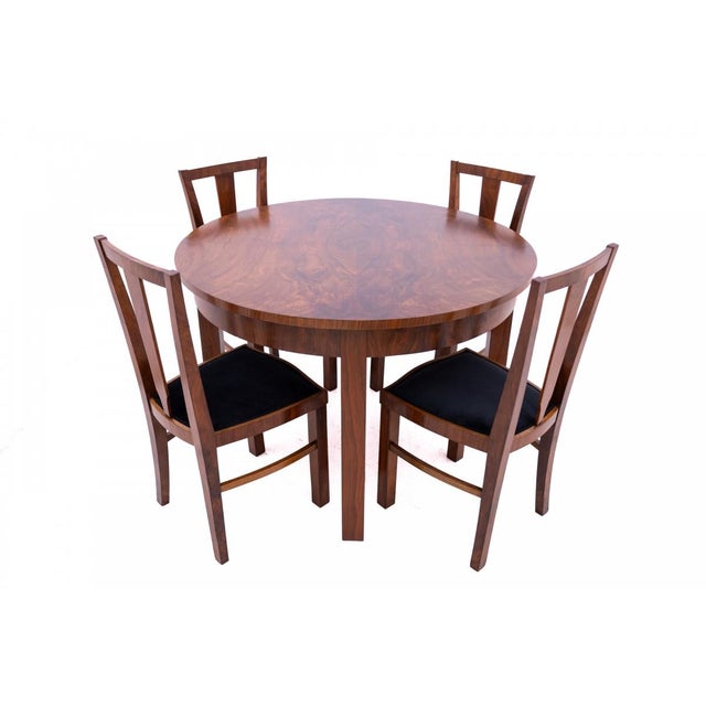 Art Deco Round Table with Four Chairs, Poland, 1940s, Set of 5 For Sale - Image 15 of 18