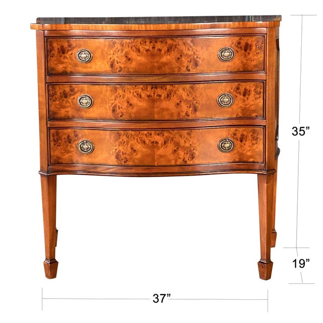 The Niagara Furniture high quality, serpentine front Large Burled Hepplewhite Chest with dovetailed drawers is...