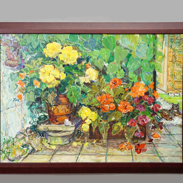 Impressionist Impressionistic Oil Painting of a Garden Scenery, Alexander Michael 1996 For Sale - Image 3 of 8