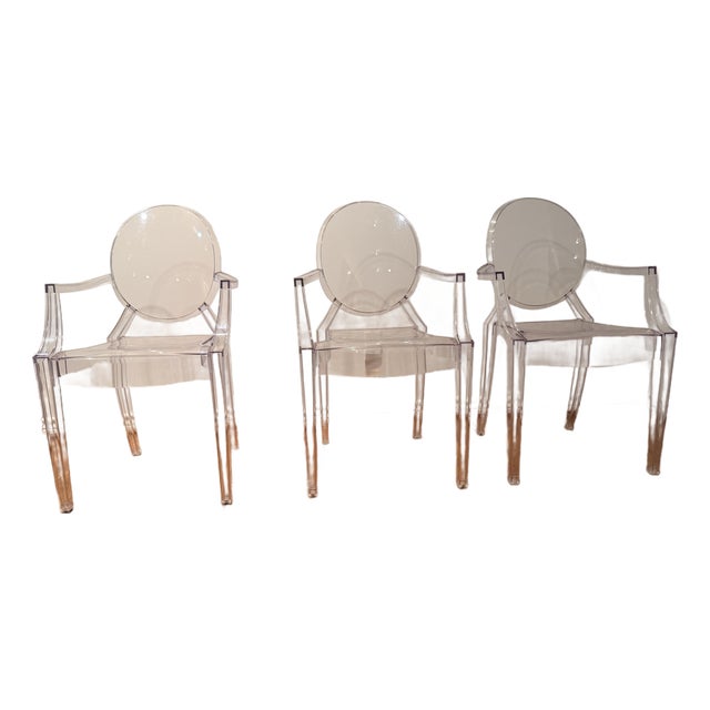Set of 3 Authentic Philippe Starck “Victoria Ghost” Armchairs for Kartell – Clear For Sale