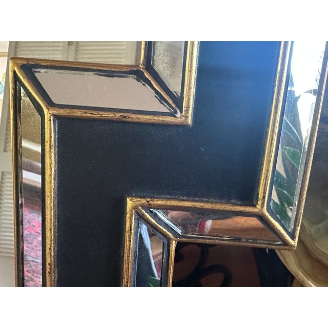 Glass 1980s Art Deco Revival Style Geometric Framed Mirror With Black and Gold Accents. For Sale - Image 7 of 14