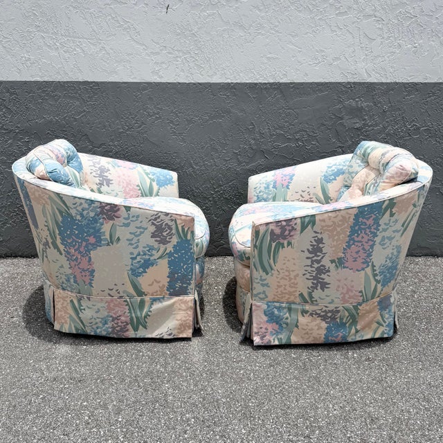 Vintage Postmodern Tufted Swivel Barrel Chairs - A Pair For Sale In West Palm - Image 6 of 12