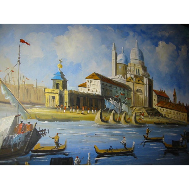 1970s Merchant in Venice Gondola Ride Signed Harris Oil on Canvas For Sale - Image 16 of 18