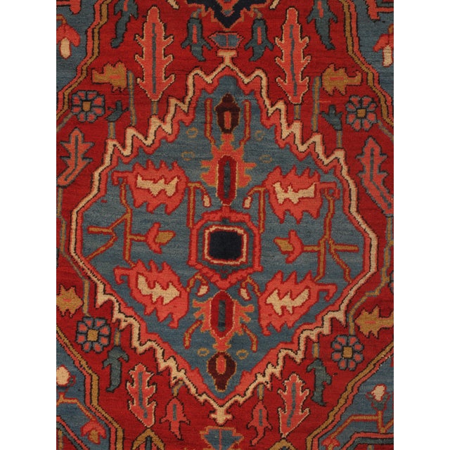 Antique Persian Serapi Carpet Handmade Wool Oriental Rug, Red, Ivory, Light Blue For Sale - Image 13 of 18