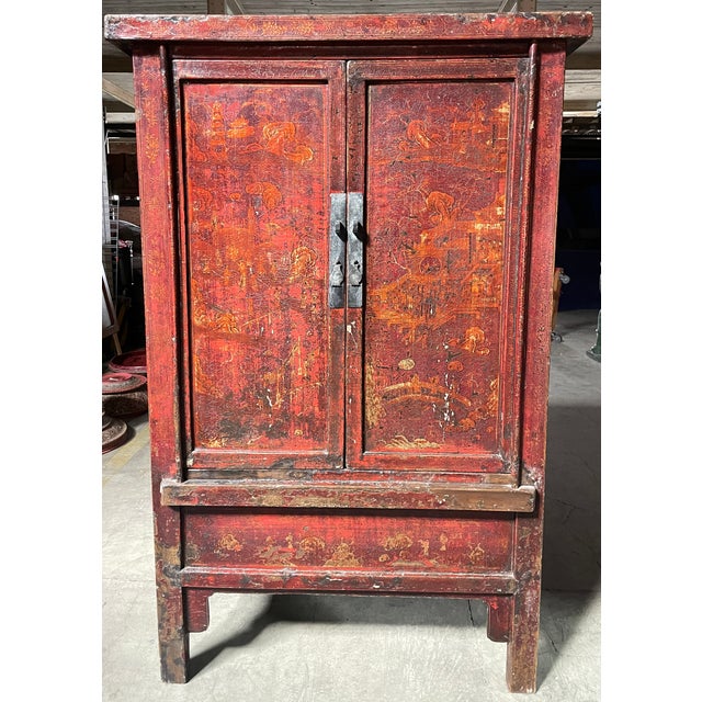 1920s Vintage Rustic Chinese Painted Cabinet For Sale - Image 5 of 10
