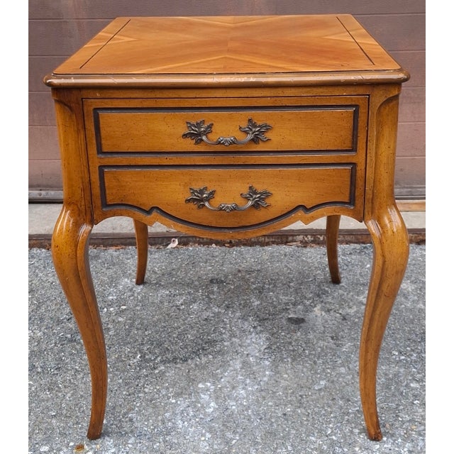 Mid 20th Century Mid 20th Century Weiman Mid Century Provincial Bookmatched Top Fruitwood Side Table For Sale - Image 5 of 15