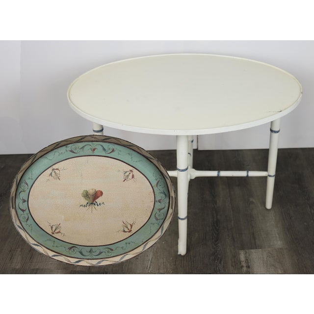 Vintage Oval Coffee Table With Faux Bamboo Legs For Sale In New York - Image 6 of 7