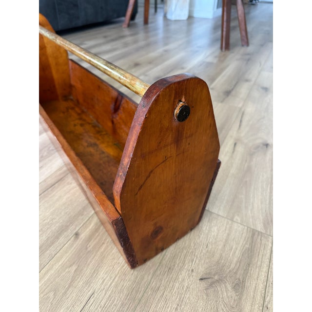 Brown Antique Wood Carpenters Tool Box Caddy For Sale - Image 8 of 9