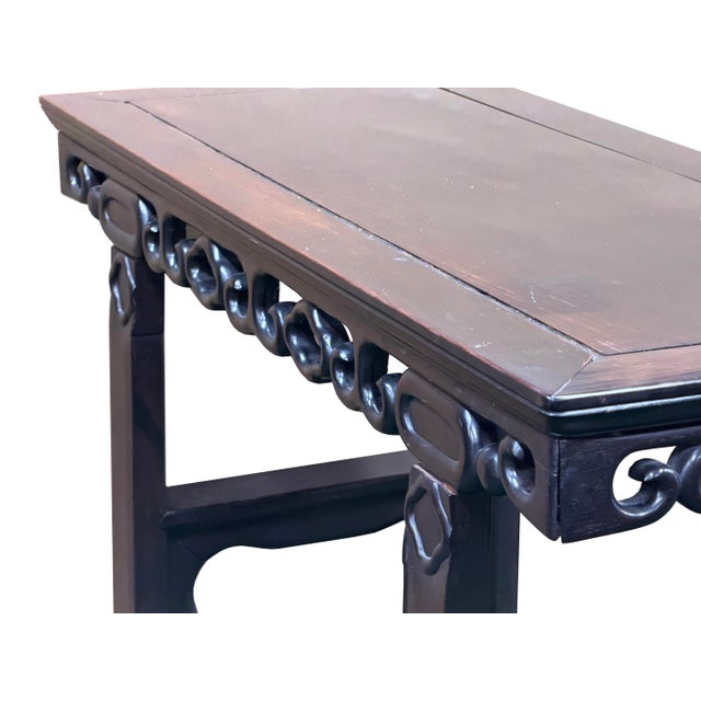 Vintage Dark Brown Wood Ming Style Ru Yi Apron Console Altar Table For Sale - Image 11 of 13
