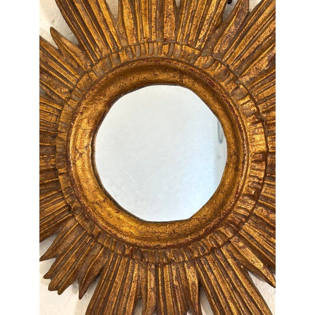 Golden Wood Sun Shaped Mirror, 1960s For Sale - Image 4 of 10